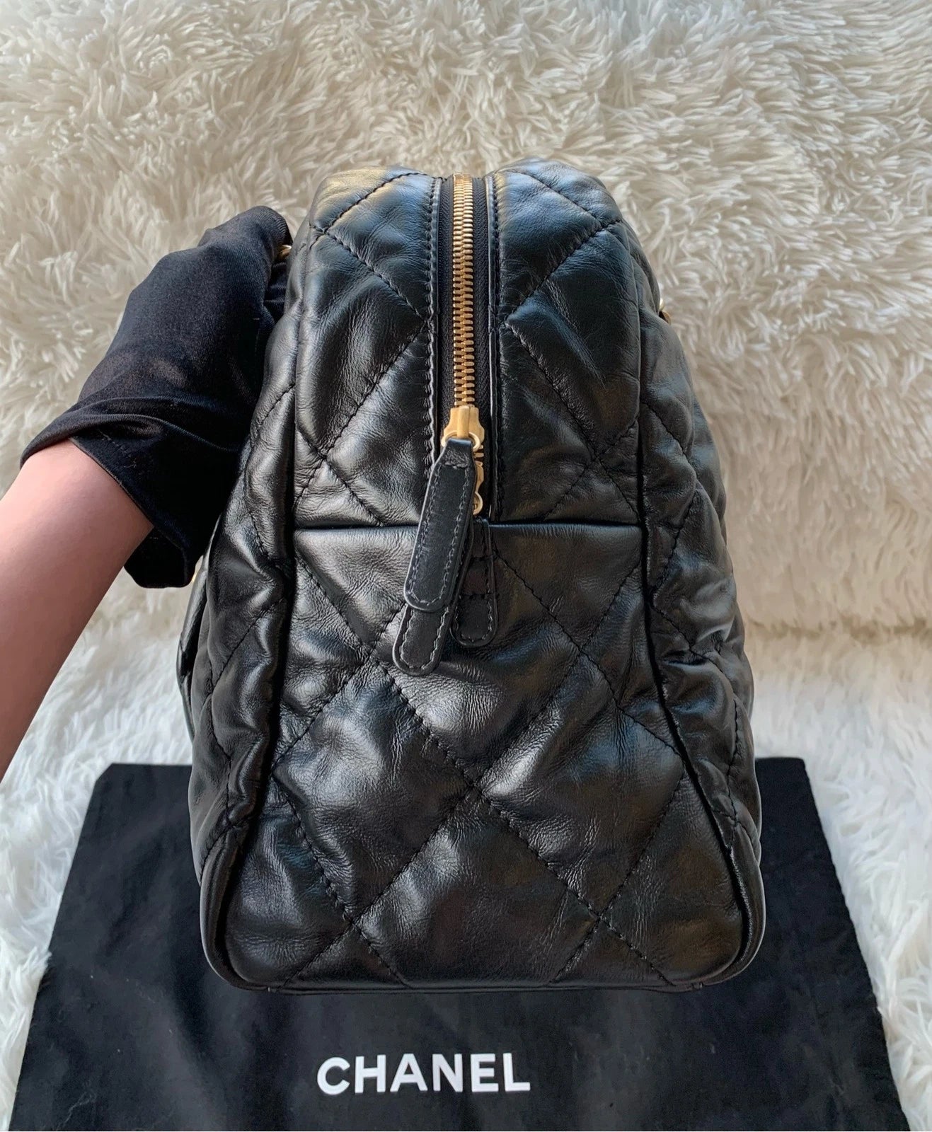 CHANEL Large Capacity Bowling Bag Waxed Leather For Women