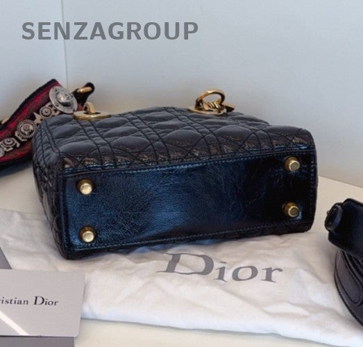 Christian Dior Lady Oil wax leather Top Handle 2way Shoulder bag Women Black
