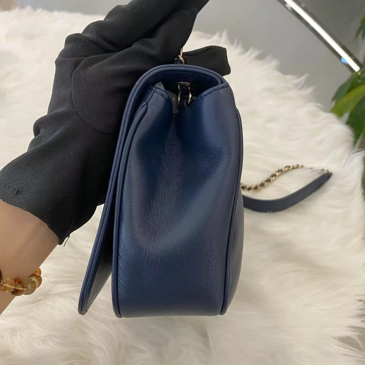 Chanel Classic Blue Gold Logo Square Mini Flap Bag Chain Shoulder Bag