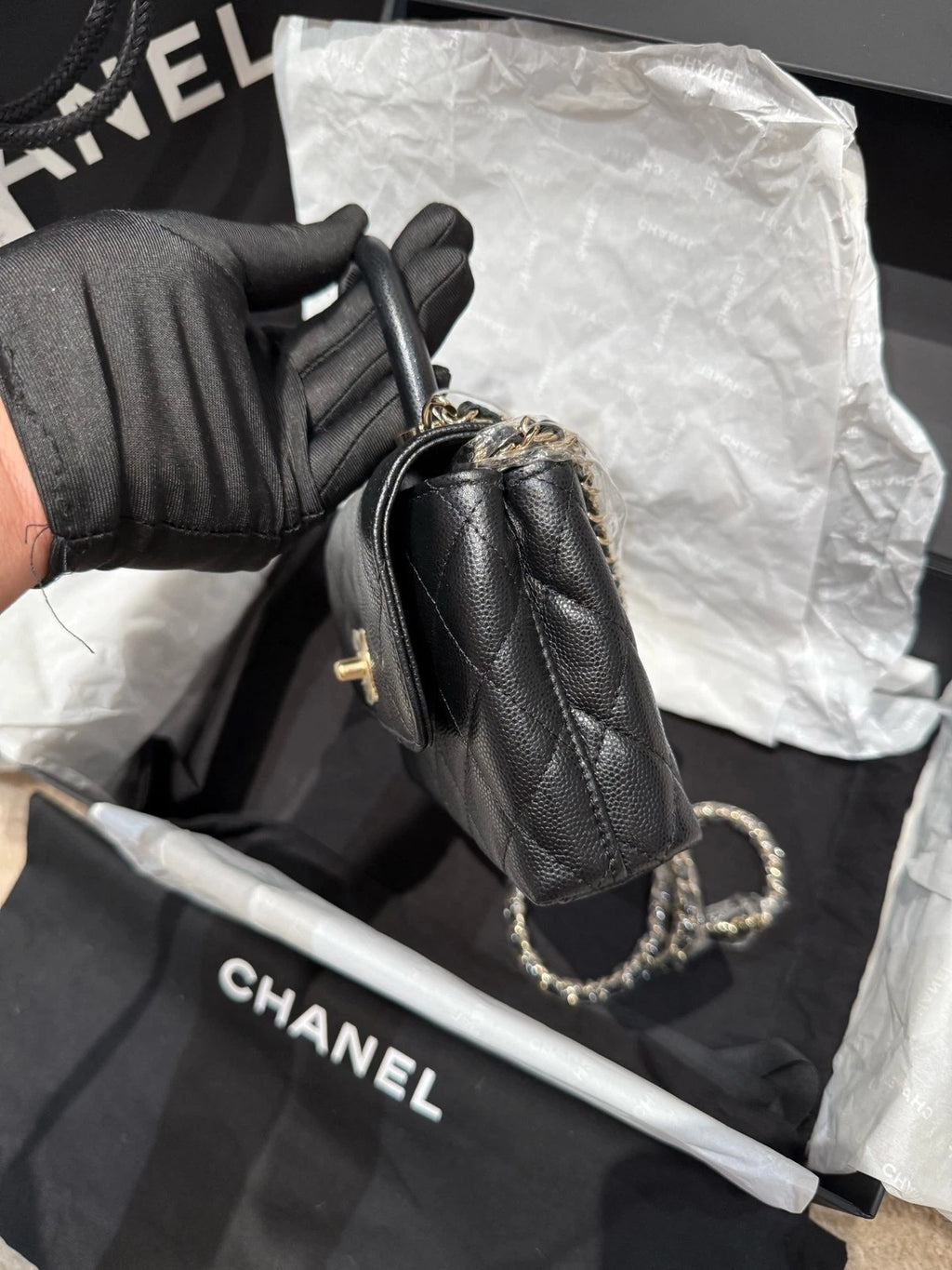 New CHANEL Calfskin Coco Handle Nano Top Handle Bag For Women