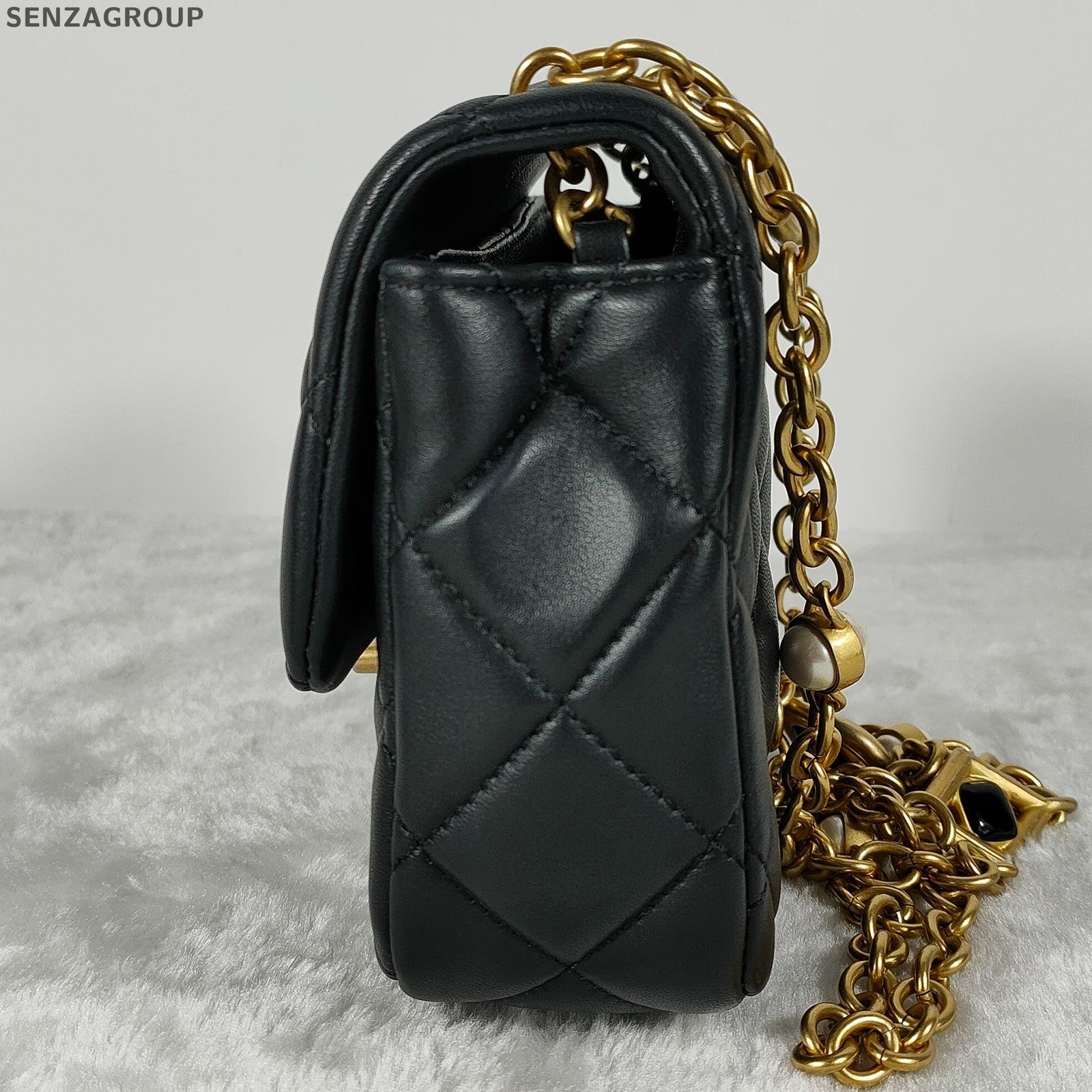 Chanel Black Gold Mini Square Flap Bag Quilted Chain Shoulder Bag