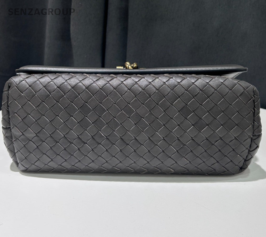 Bottega Veneta Roma Chain Shoulder Bag Crossbody Gray Gold Used Women Classic