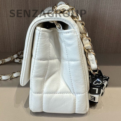 Chanel White Square Mini Flap Bag with Gold Chain - Women's Fashion