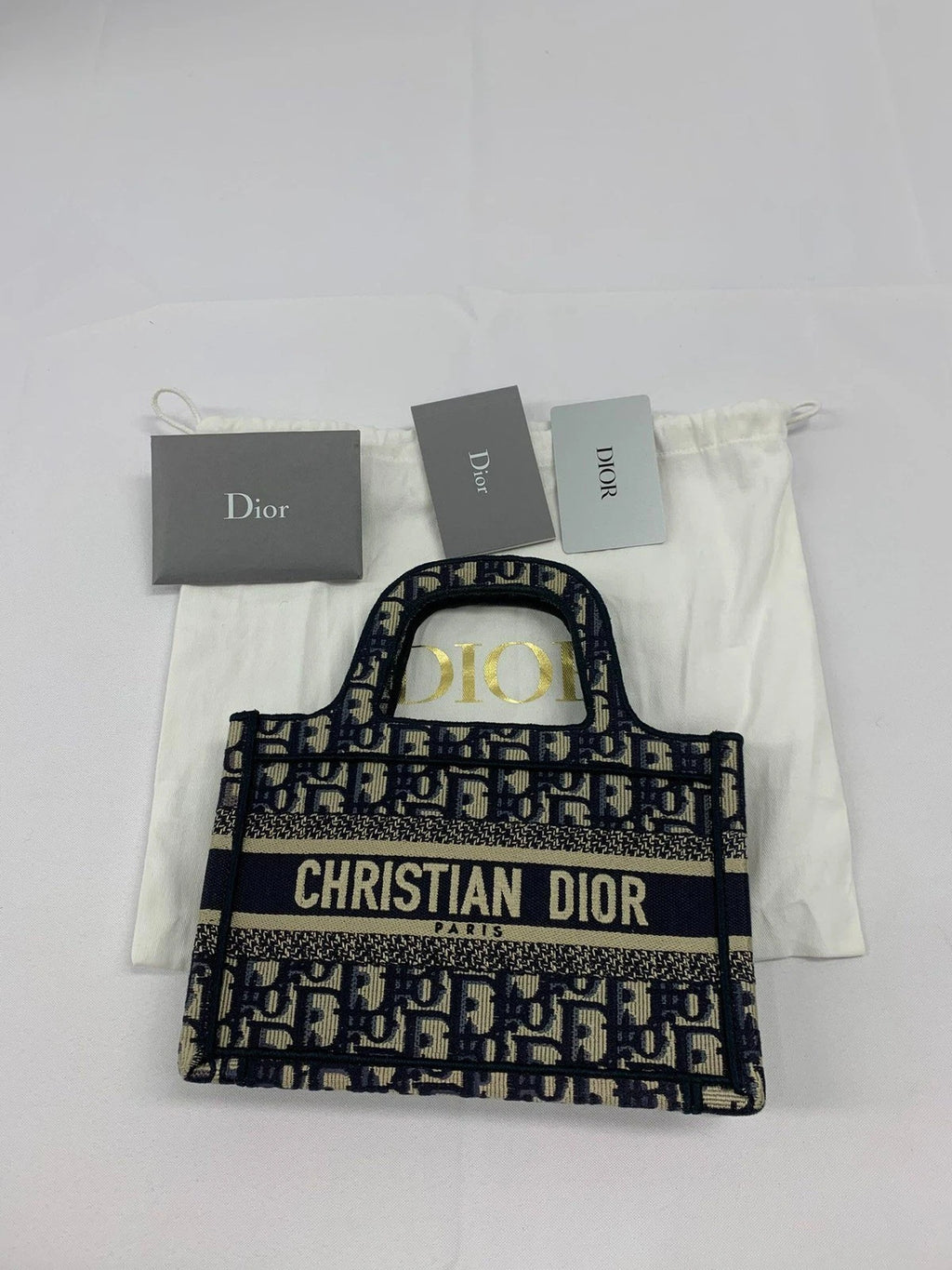 Dior Book Tote Denim Blue Tote Bag Excellent