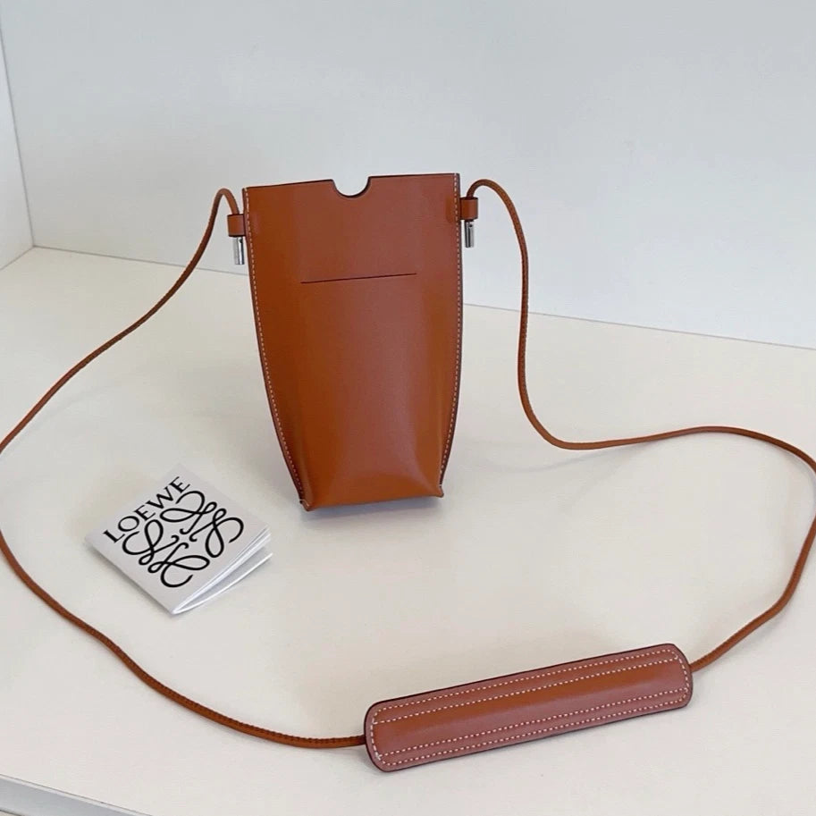 Loewe Calfskin Phone Bag Crossbody Brown Used Women Classic