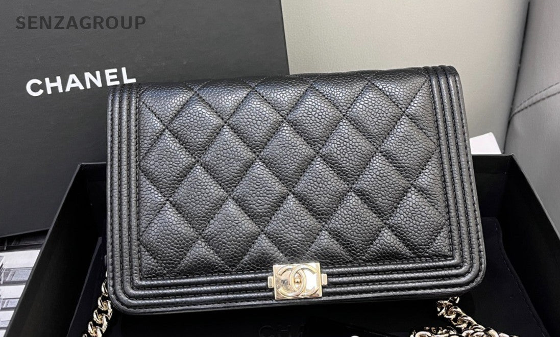 CHANEL Leboy Woc Caviar Diamon Pattern Chain Shoulder bag Black Gold Women
