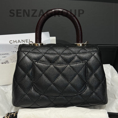 Chanel Mini Coco Handle Black Silver Calfskin Top Handle Chain Crossbody Bag