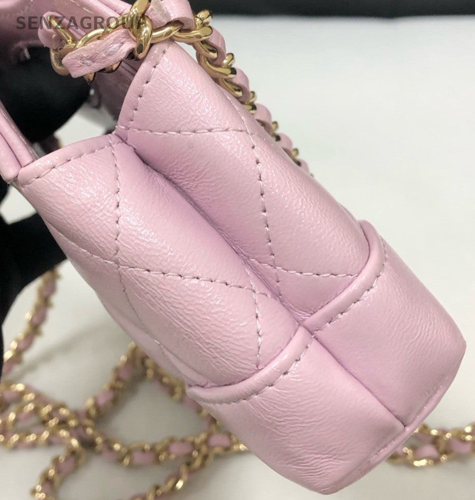 Chanel Diamond Mini Handbag Chain Shoulder Bag Crossbody Pink Gold Women Classic