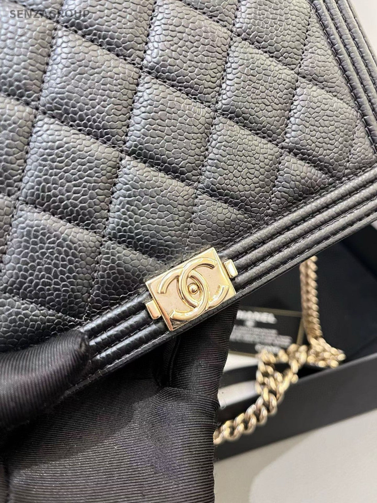 CHANEL Leboy Woc Caviar Diamon Pattern Chain Shoulder bag Black Gold Women