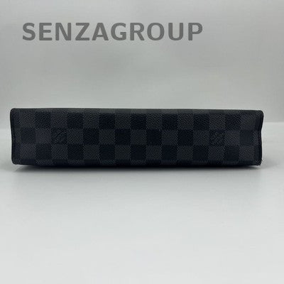 Louis Vuitton Damier Graphite Canvas & Leather Men's Clutch Bag Grey Silver