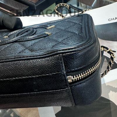 Chanel Black Gold Camera Bag Calfskin Shoulder Crossbody Quilted Classic