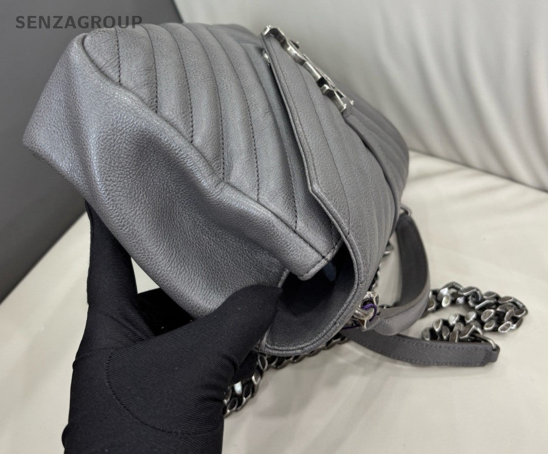 YSL Saint Laurent College PM Top Handle 2way Chain Shoulder Handbag Grey Women