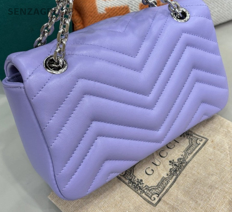 Gucci Marmont Chain Shoulder Bag Crossbody Purple Silver Women Classic