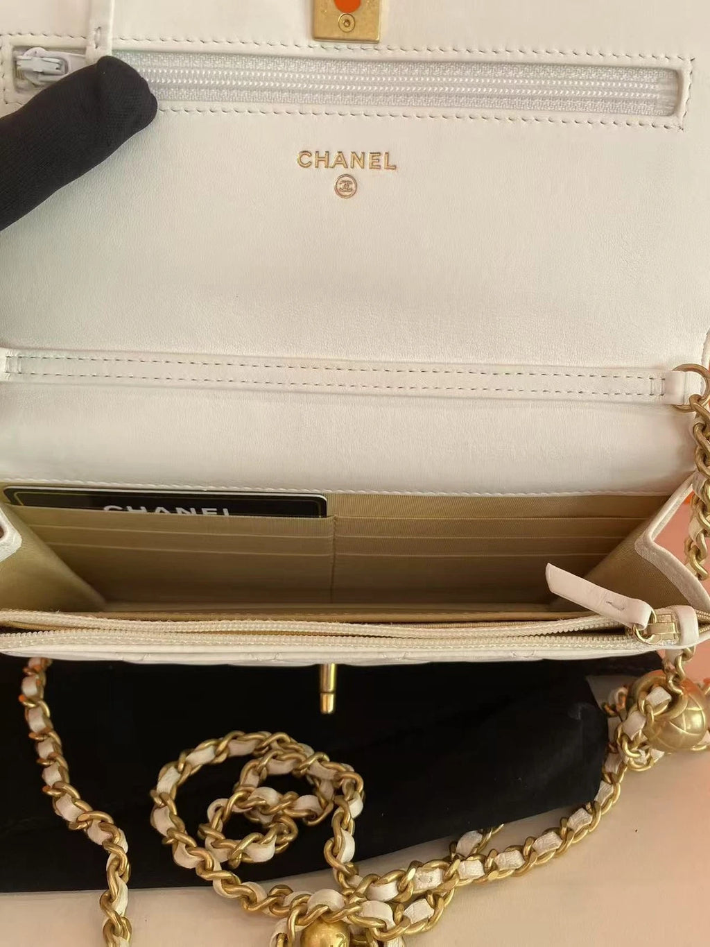 CHANEL Women Gold Ball WOC Calfskin Crossbody Bag