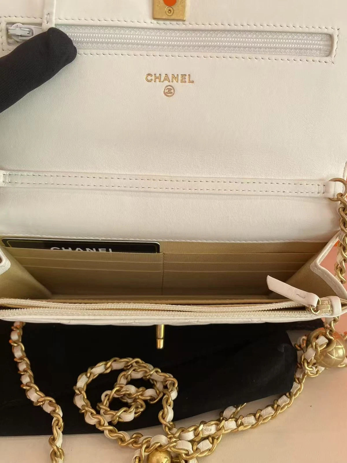 CHANEL Women Gold Ball WOC Calfskin Crossbody Bag