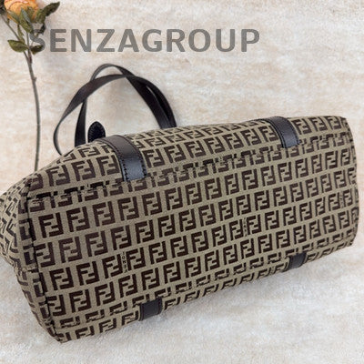 Vintage Fendi Monogram Tote Shoulder Bag Brown Gold Hardware Classic Women