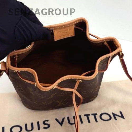 Louis Vuitton Nano Noe Monogram Drawstring Bucket Crossbody Brown Gold Women
