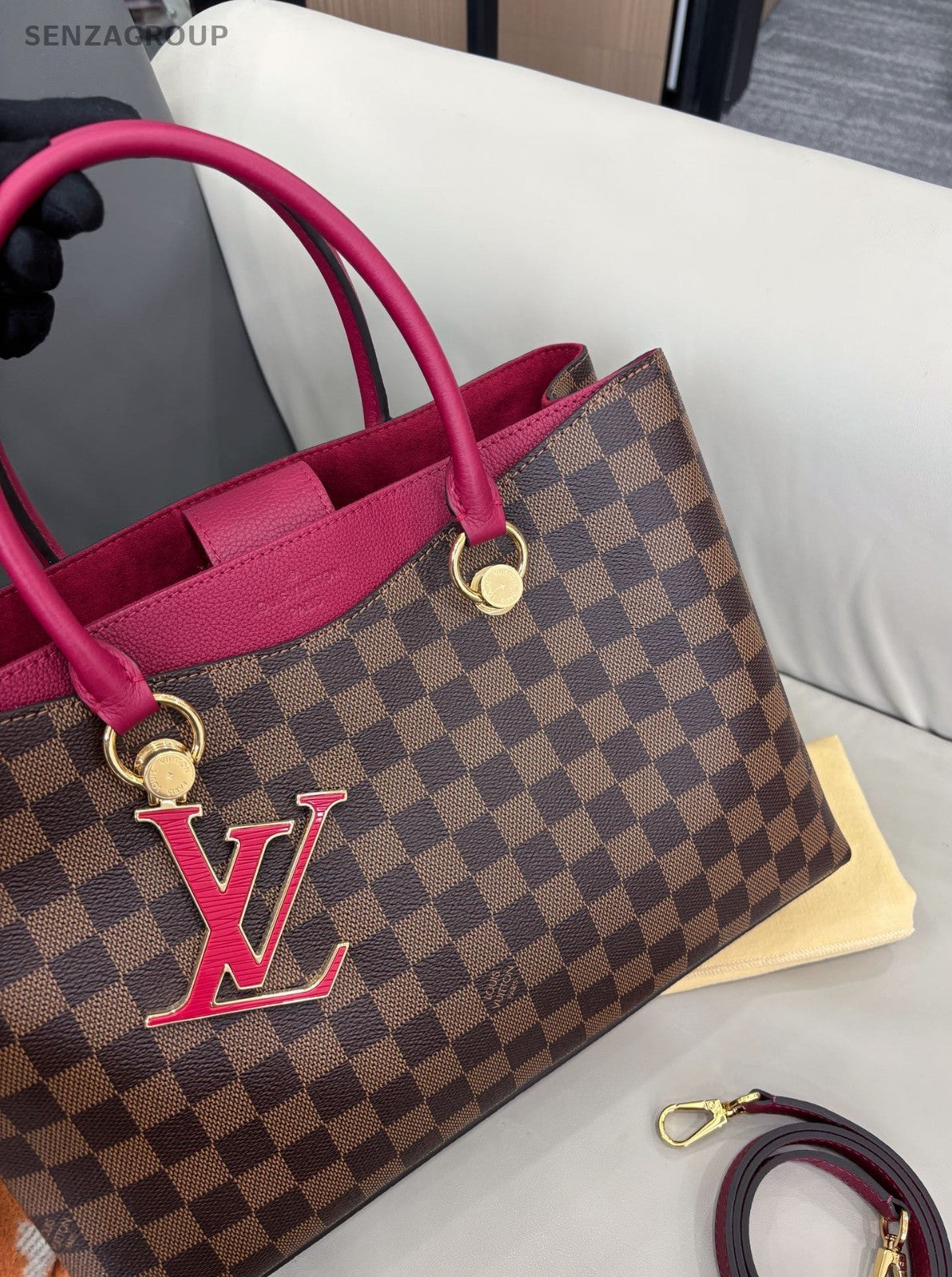 Louis Vuitton Riverside Damier Ebene Top Handle 2way Shoulder Handbag Brown Wome