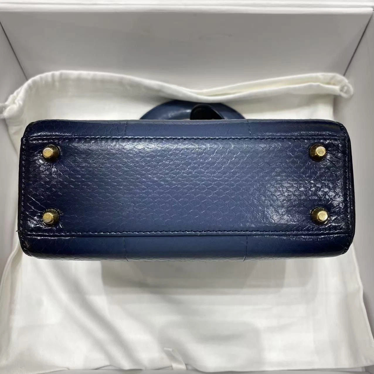 Dior Women Blue Gold Leather Lady Dior Top Handle Bag