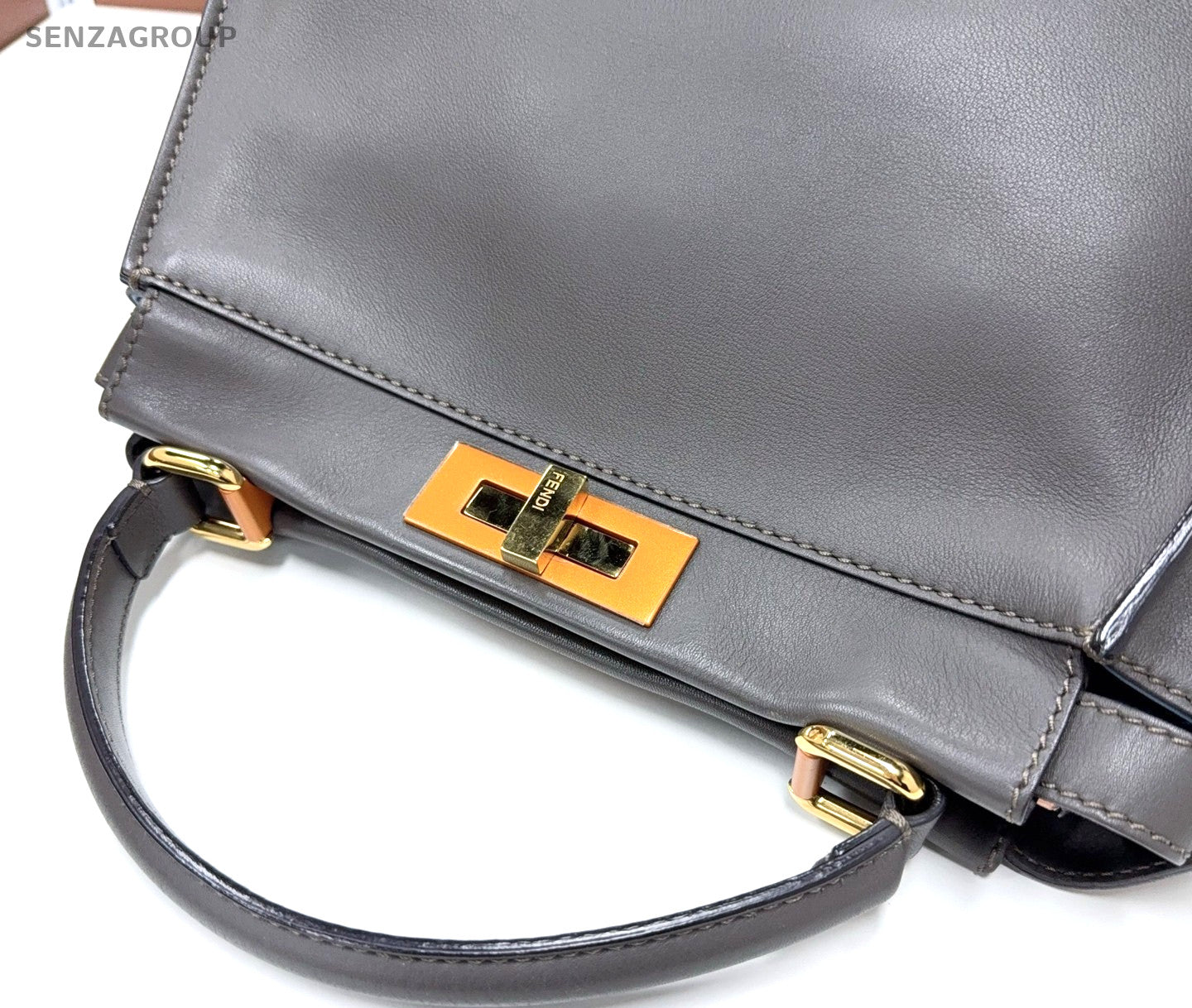 Fendi  Peekaboo MM Top Handle 2way Shoulder Handbag Gray
