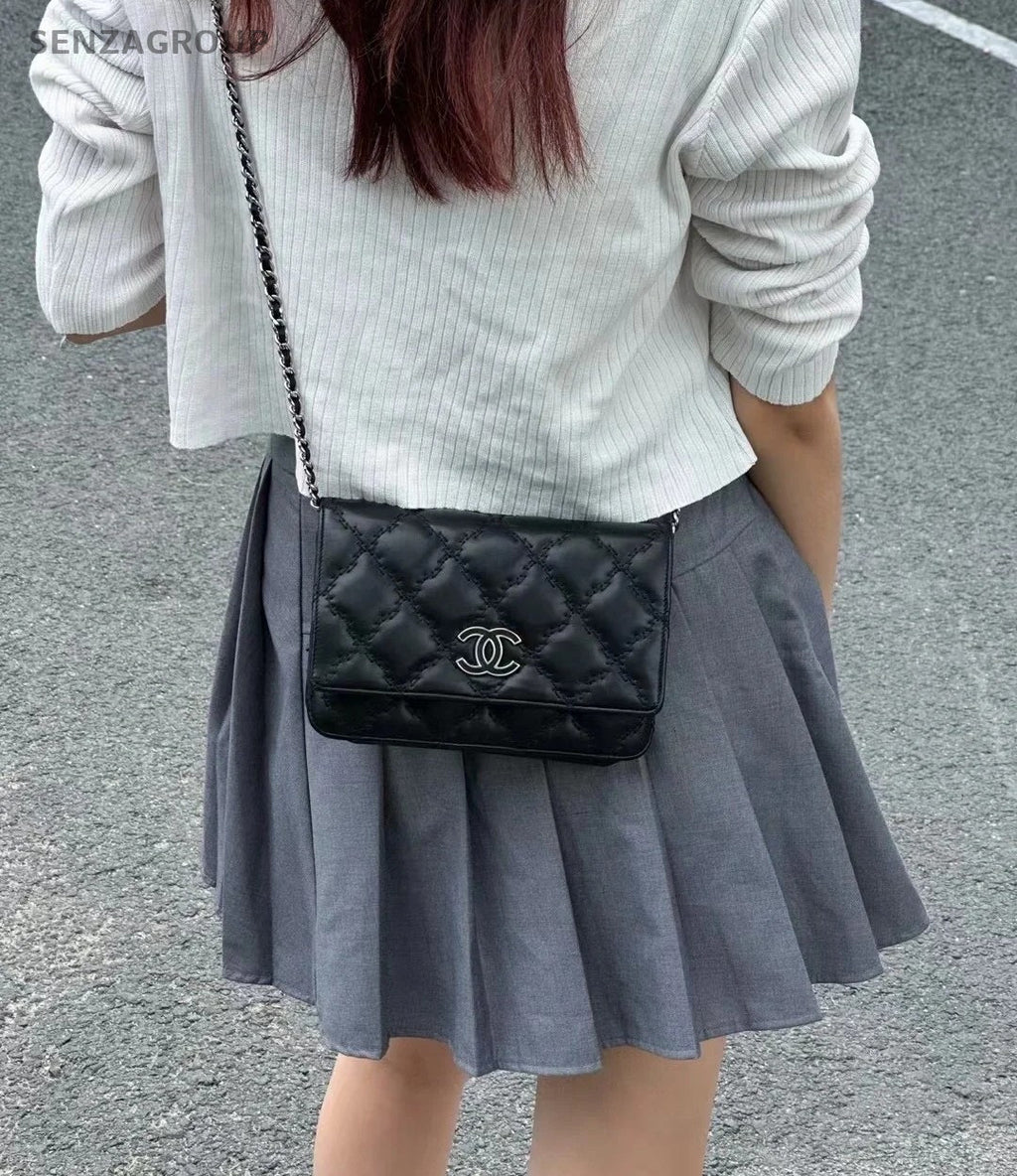 CHANEL CC Logo Woc Chain Shoulder bag Crossbody Black Silver Women