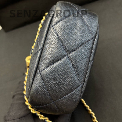 Chanel Classic Quilted Black Gold Camera Crossbody Bag Chain Strap
