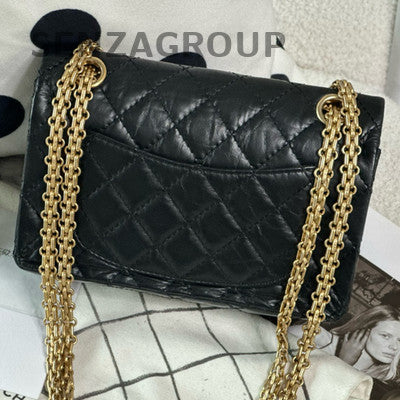 Chanel 2.55 Mini Flap Bag Black Gold Chain Shoulder Crossbody Classic