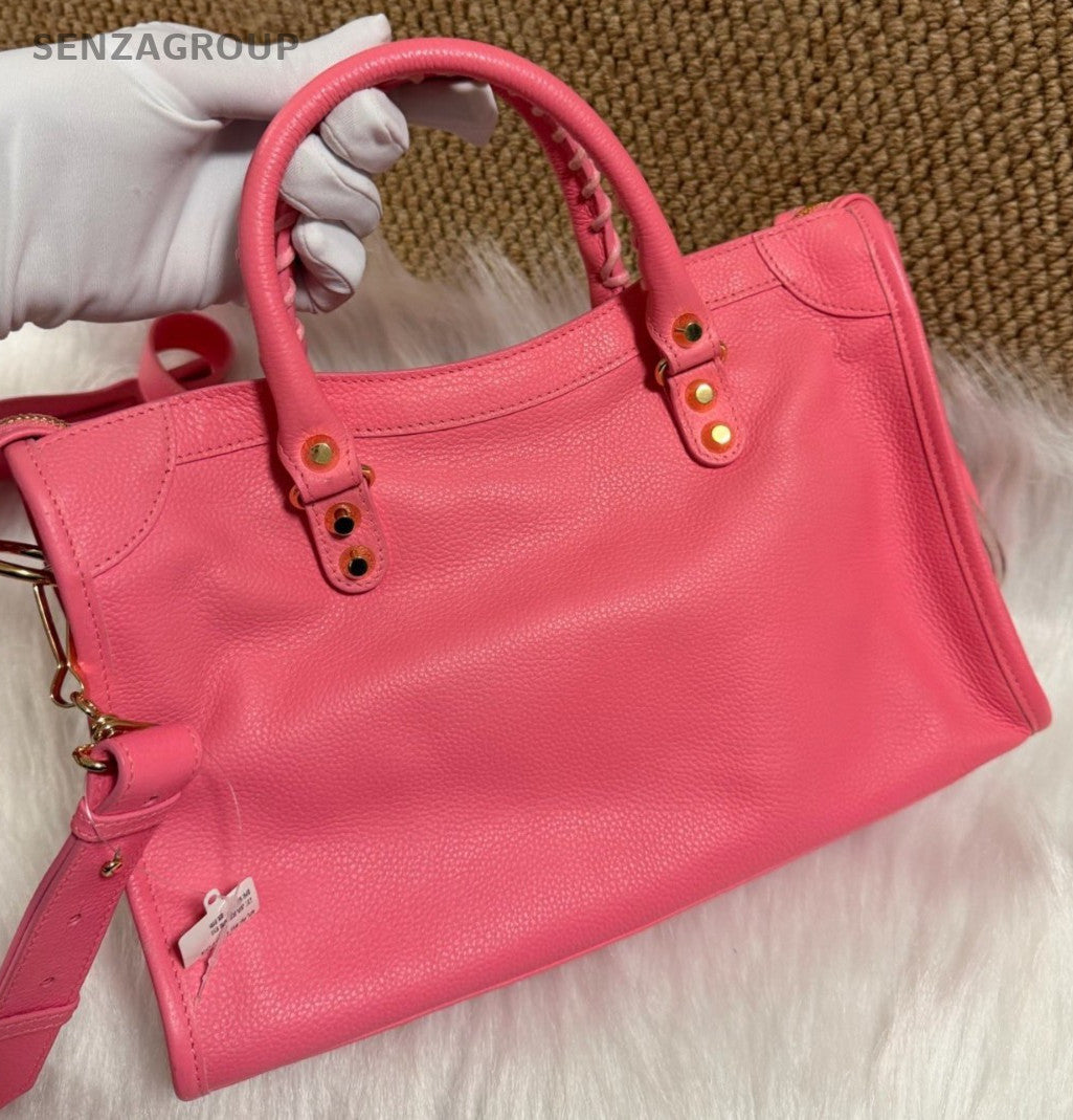 Balenciaga Motorcycle Bag PM Top Handle Bag Crossbody Pink Gold Women Classic