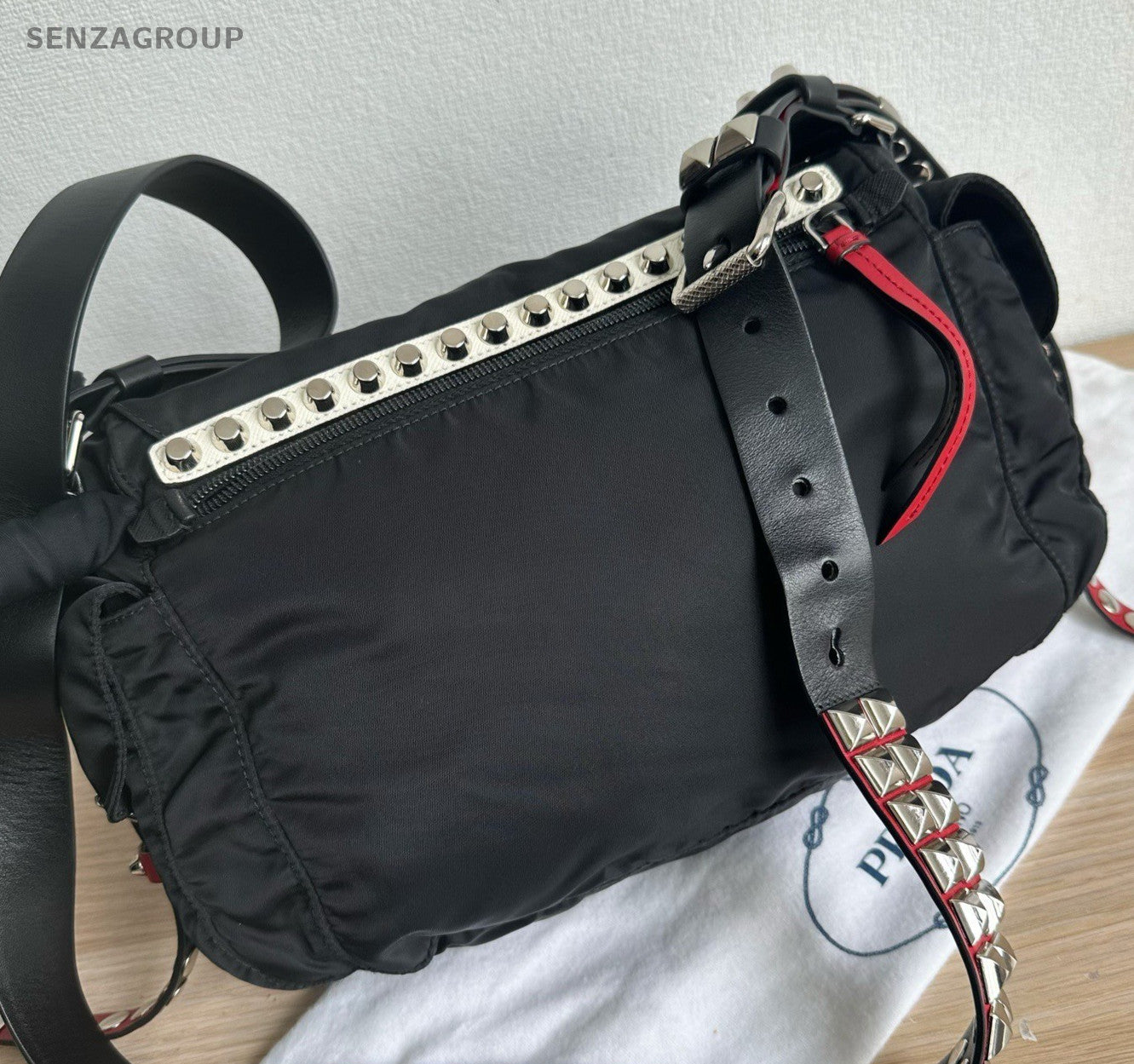 Prada New Vela Nylon Shoulder Bag Crossbody Black Silver Women Classic