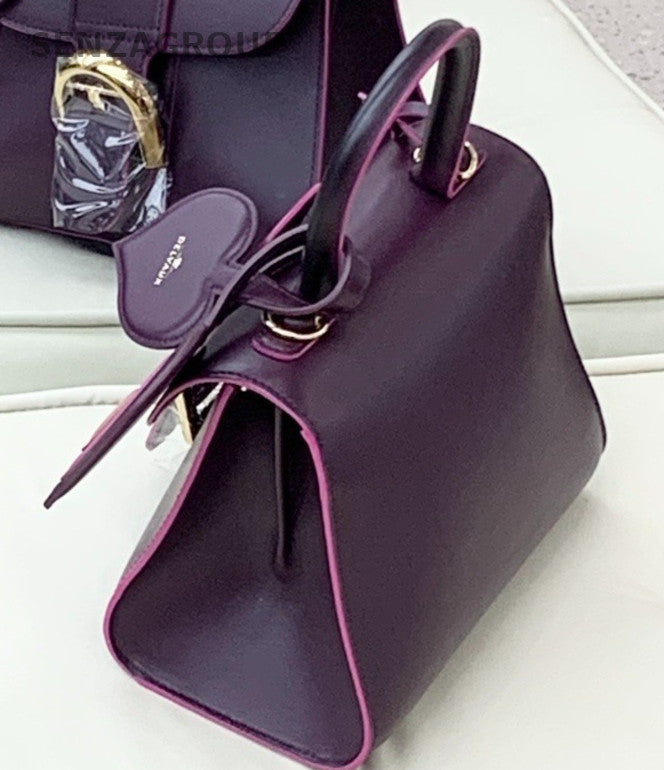 Delvaux Brilliant Calfskin Top Handle Shoulder Crossbody Bag Purple Women