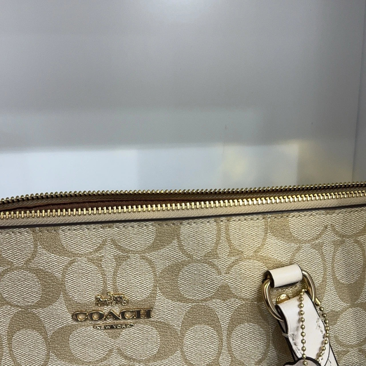 Coach Beige Canvas Monogram Tote Shoulder Handbag For Women