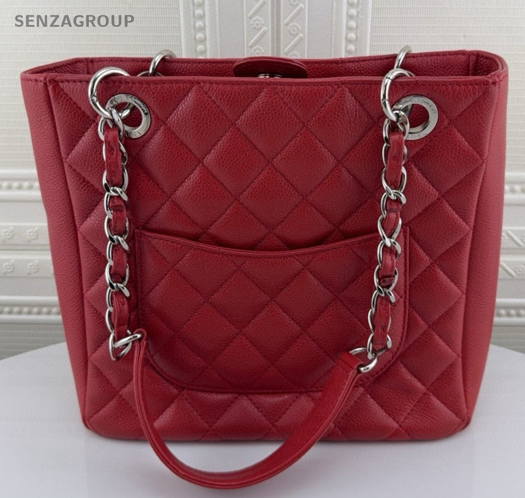 Chanel PST 12A Chain Calfskin Shoulder Bag Red Silver Diamond Women Classic