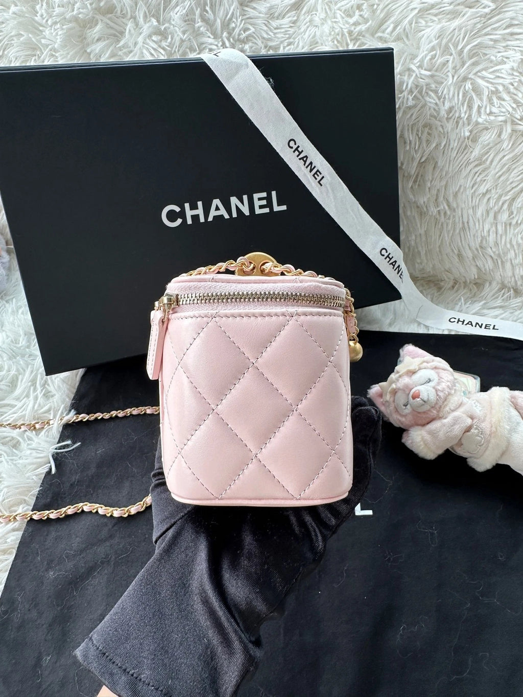 Chanel Sakura Pink Double Gold Ball Adjustable Chain Box Handbag Women