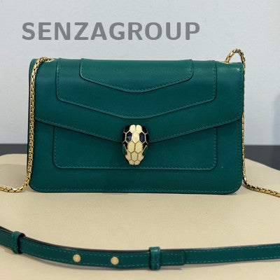 Bvlgari Small Green Serpenti Forever Bag with Gold Chain Strap