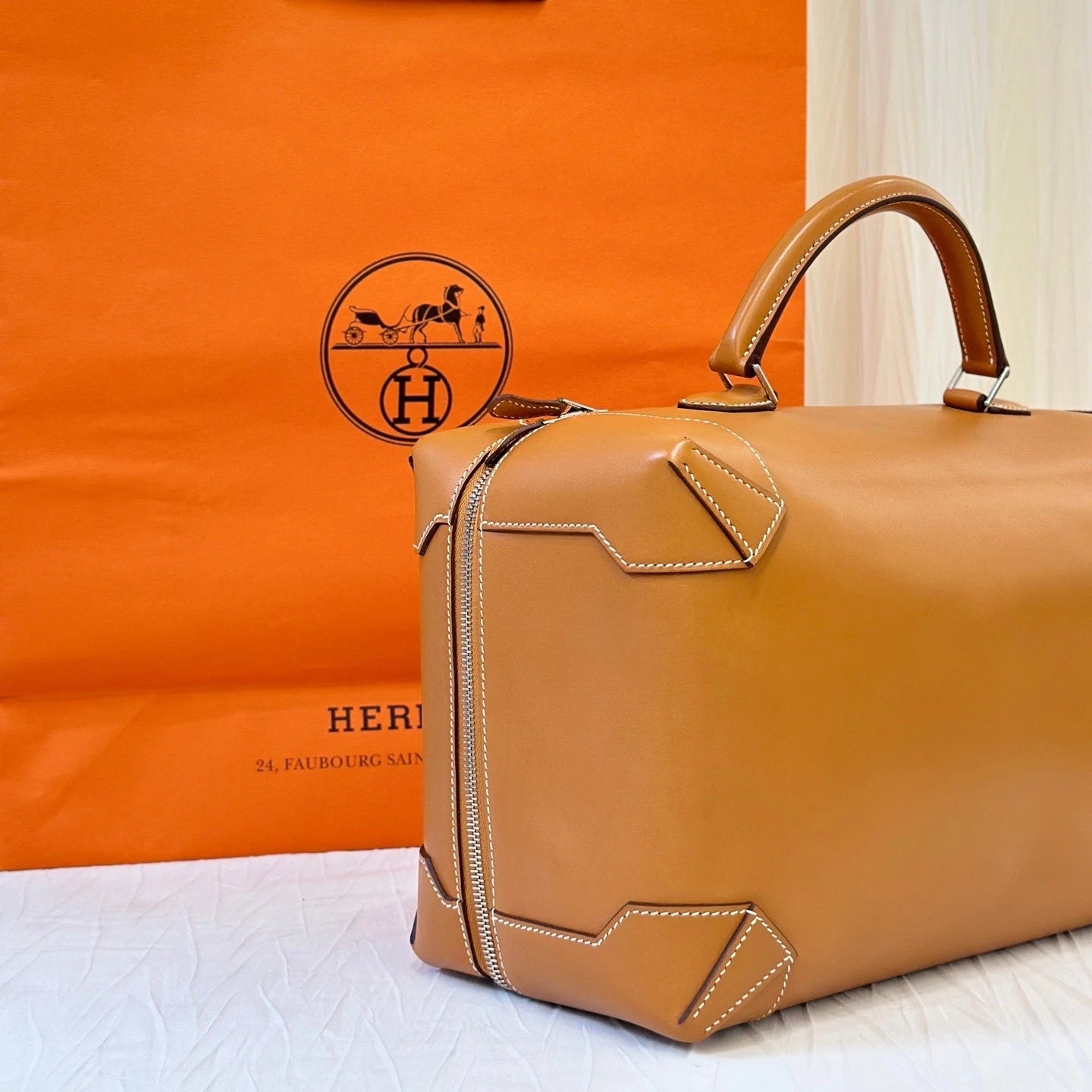 Hermes Maxibox Gold Brown Top Handle Box Bag For Women