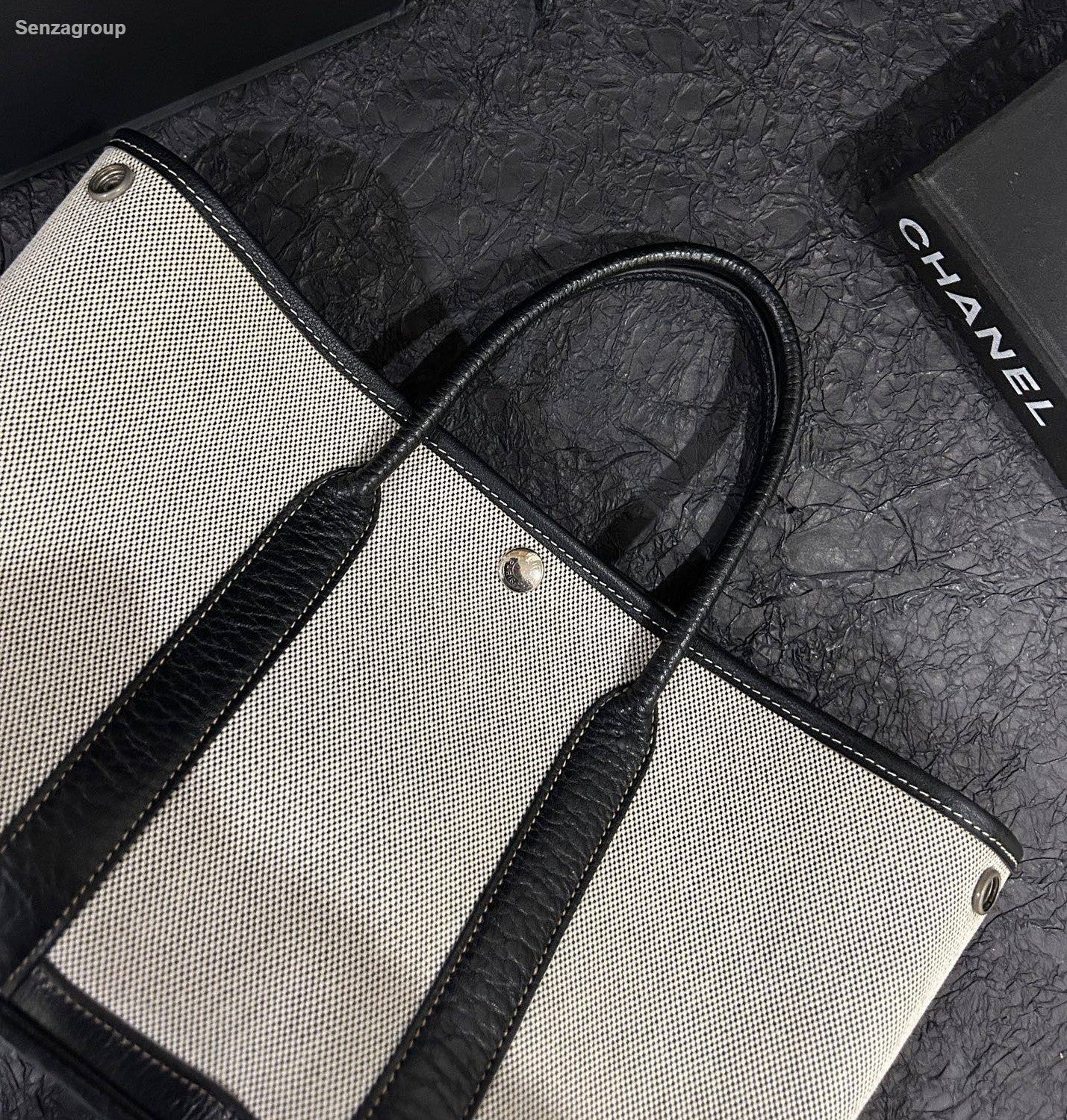 Hermes Garden Party30 Top Handle Bag White And Black Used Women Classic