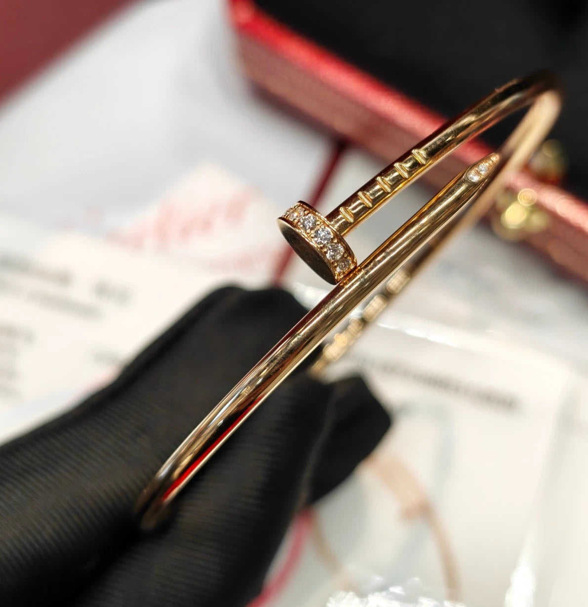 Cartier Juste Un Clou 18k Rose Gold Small Bangle Bracelet with Diamonds Size17
