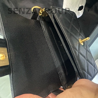 Chanel 24K Quilted Calfskin Mini Chain Shoulder Crossbody Bag Black Gold