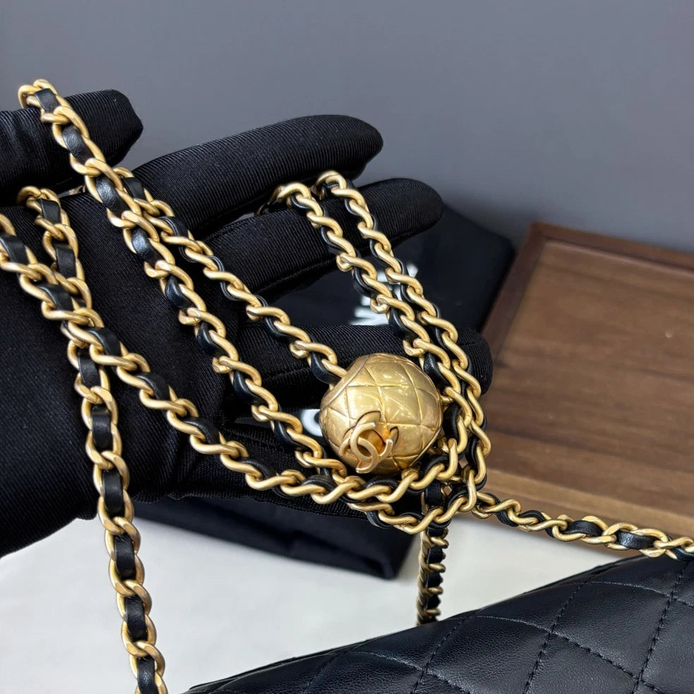 Chip Version Chanel Flap Big Mini Lambskin Gold Chain Black Shoulder Bag