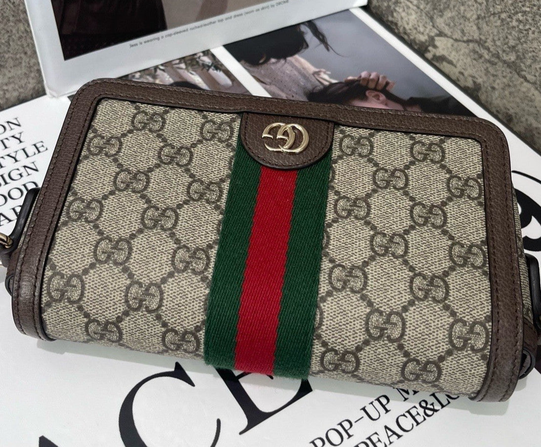 Gucci Ophidia Saddle Shoulder Bag Crossbody Brown Silver Unisex Adults Classic