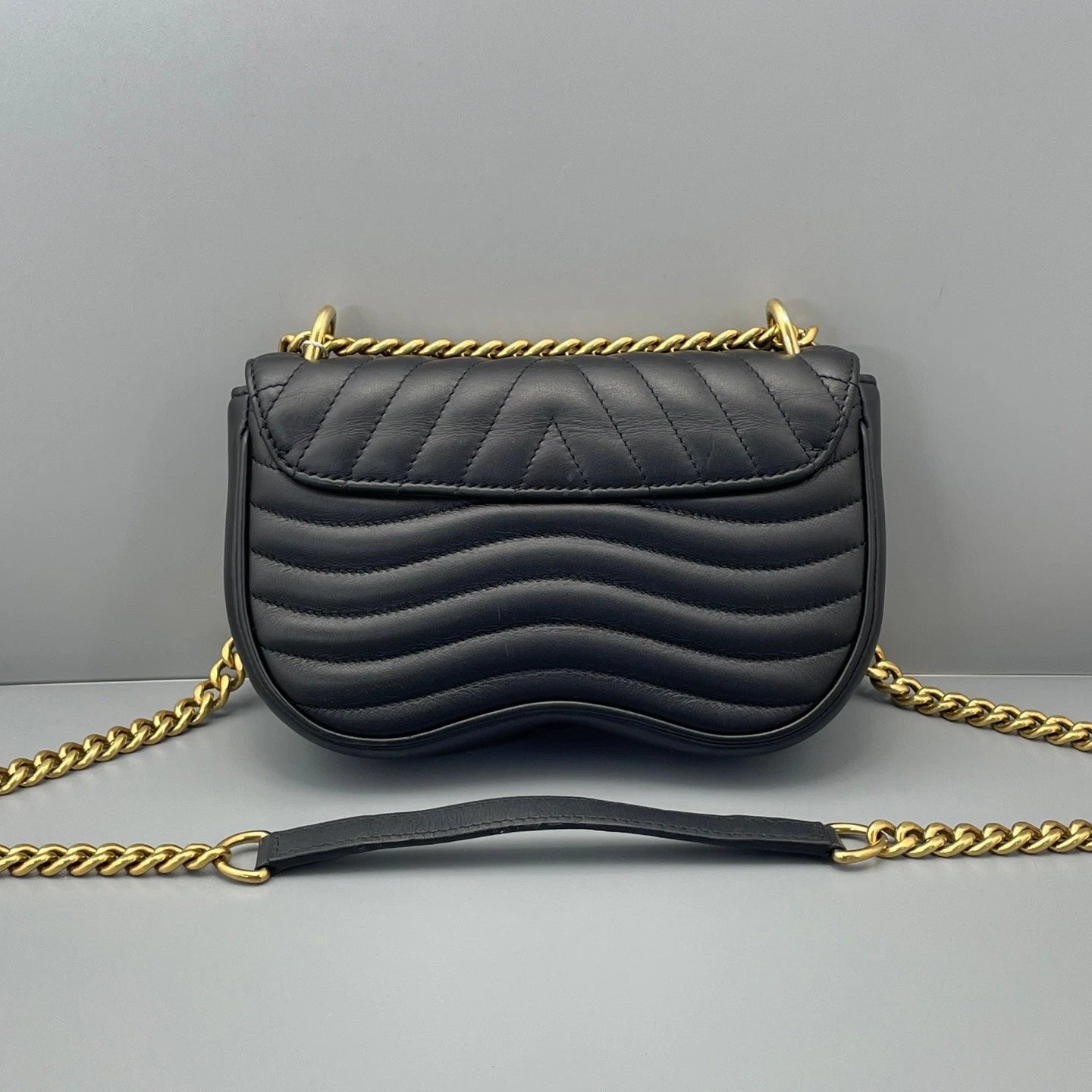 Louis Vuitton New Wave Chain Shoulder Crossbody Bag Black Gold Women