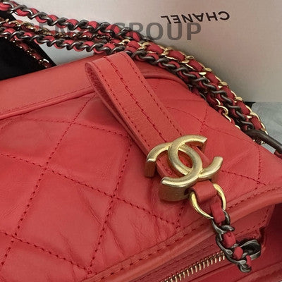 Chanel Gabrielle Hobo Bag Red Gold Quilted Chain Shoulder Crossbody