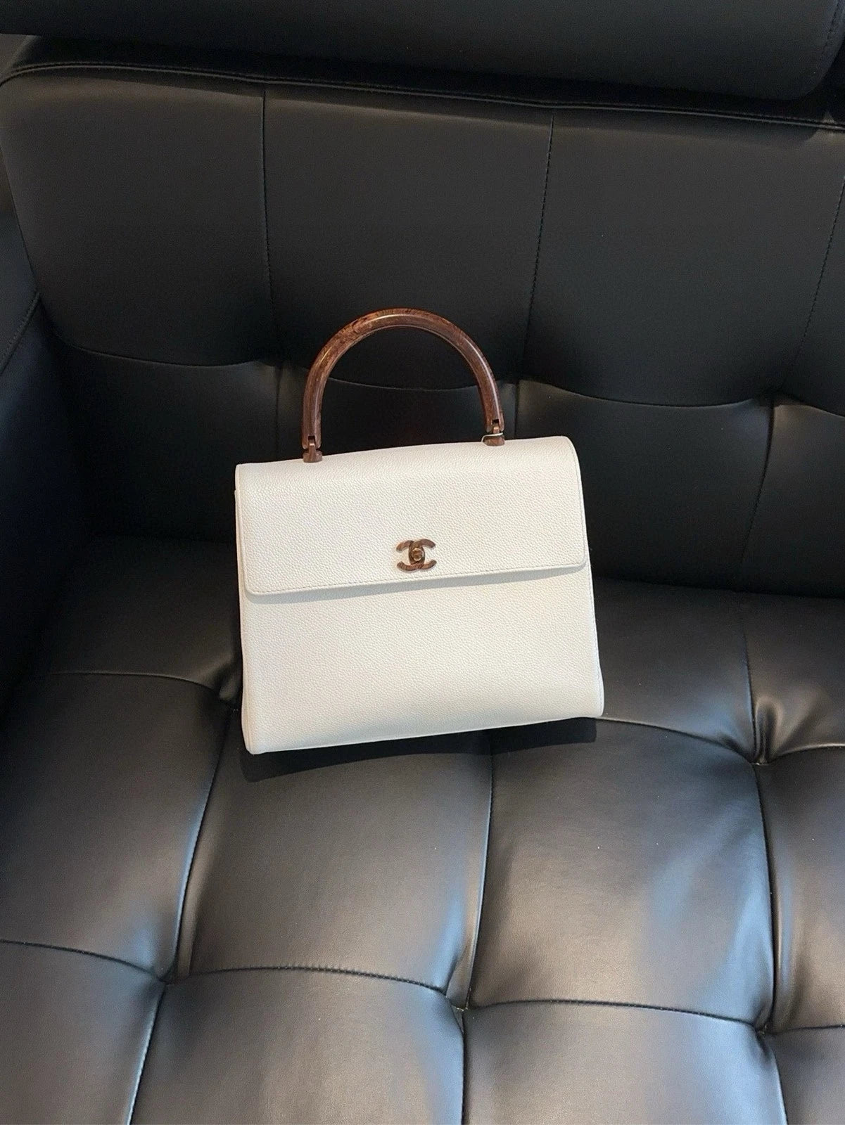 CHANEL White Leather Top Handle Kelly Bag For Women