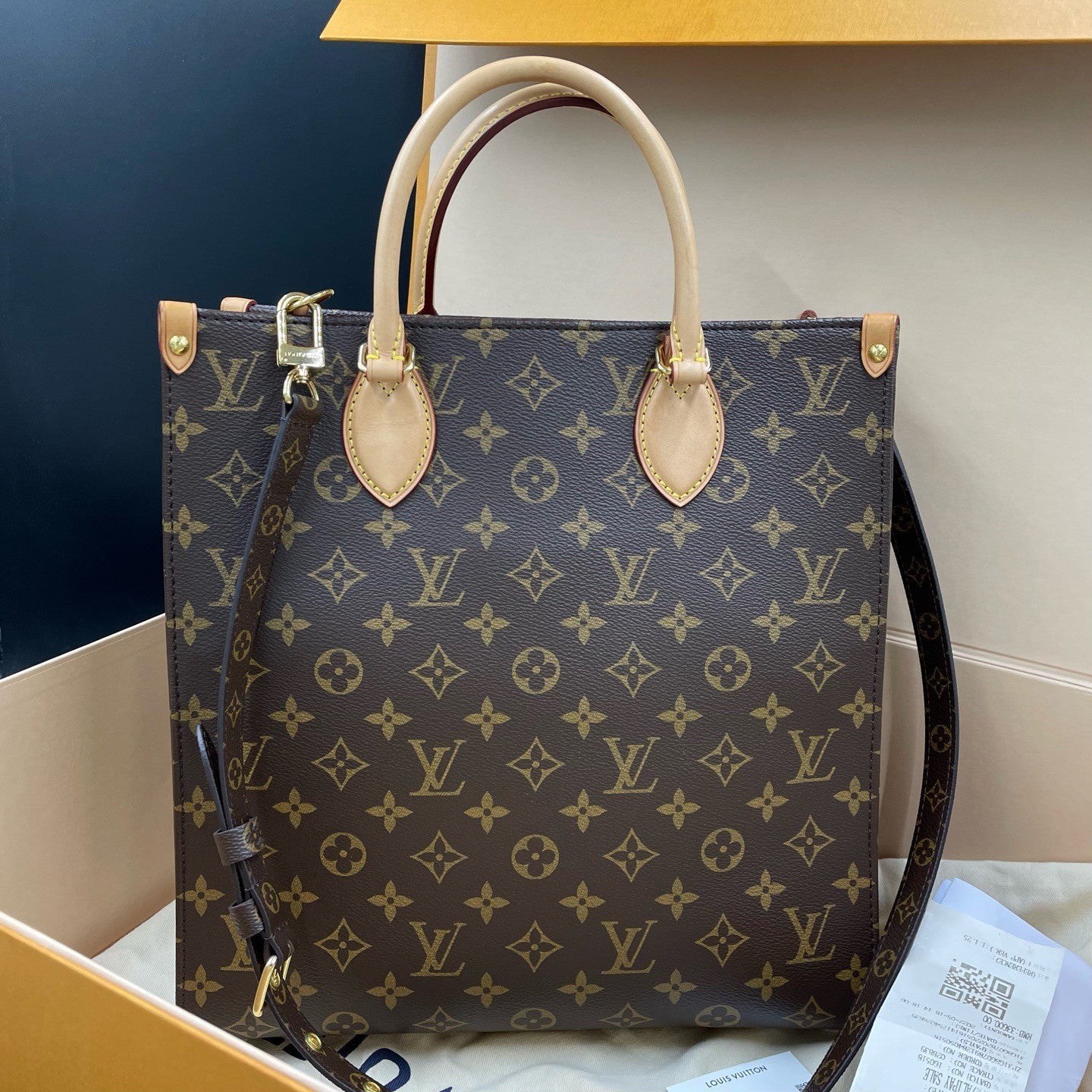 Louis Vuitton Monogram Tote GM Top Handle Crossbody Brown Gold Women Classic