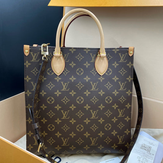 Louis Vuitton Monogram Tote GM Top Handle Crossbody Brown Gold Women Classic