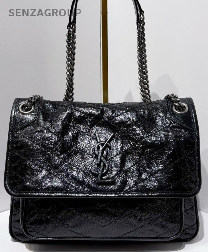 Saint Laurent Niki MM Chain Shoulder Bag Black Silver Used Women Classic