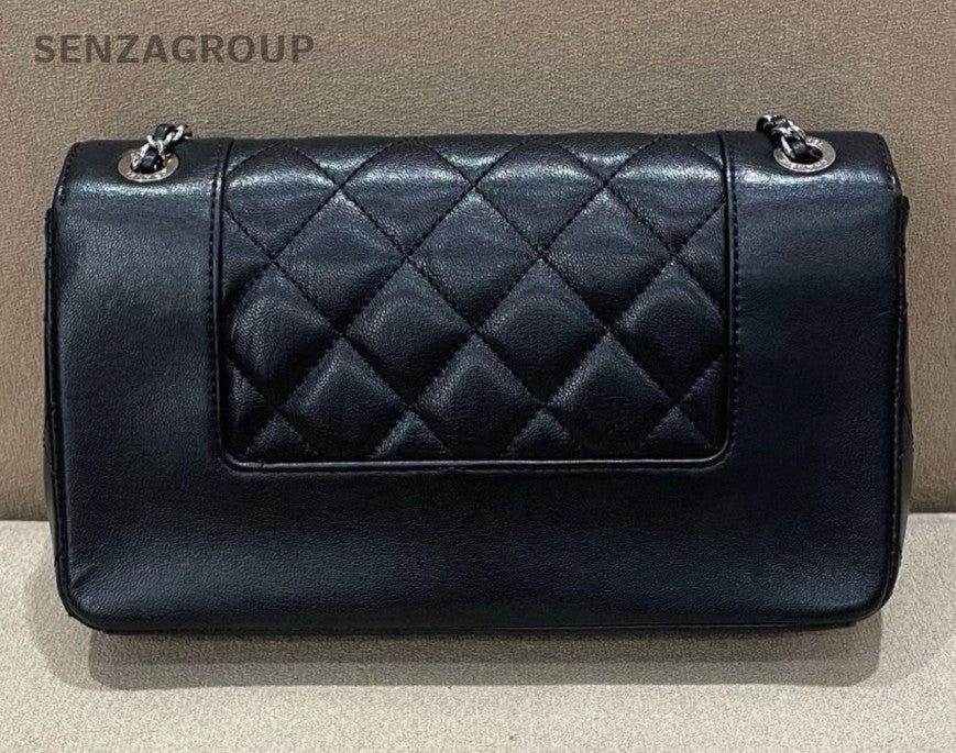 Chanel Classic Flap PM Chain Shoulder Bag Crossbody Black Silver Women Fashion