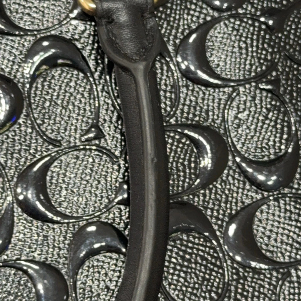 Coach Black Embossed Leather Shell Handbag For Women