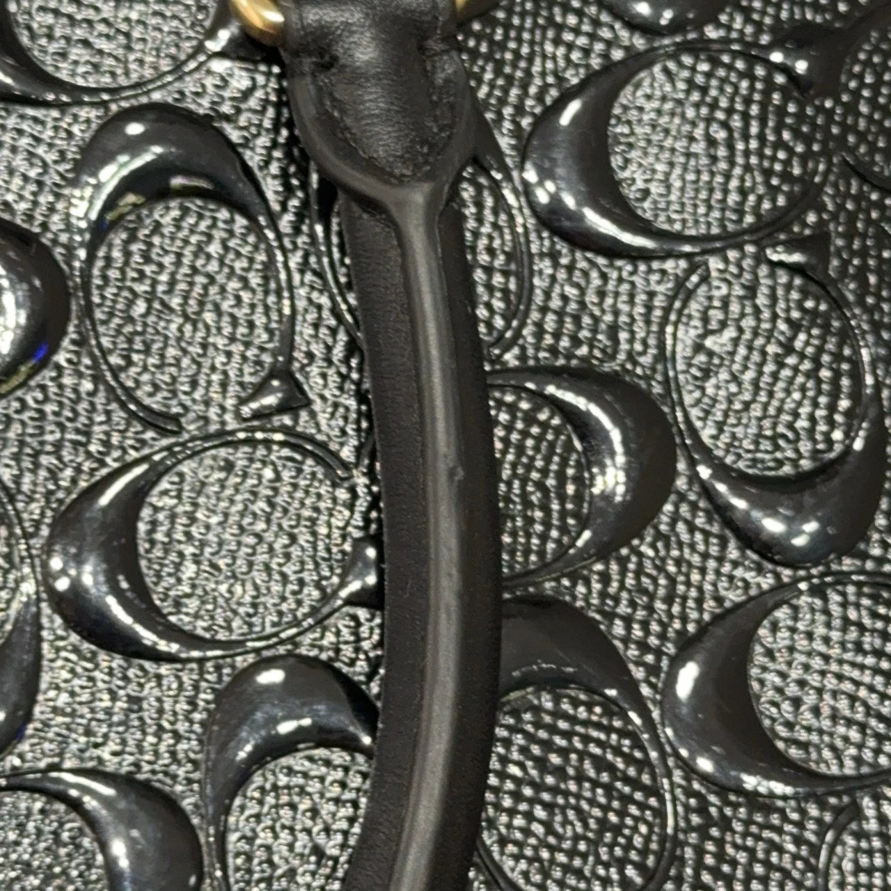 Coach Black Embossed Leather Shell Handbag For Women