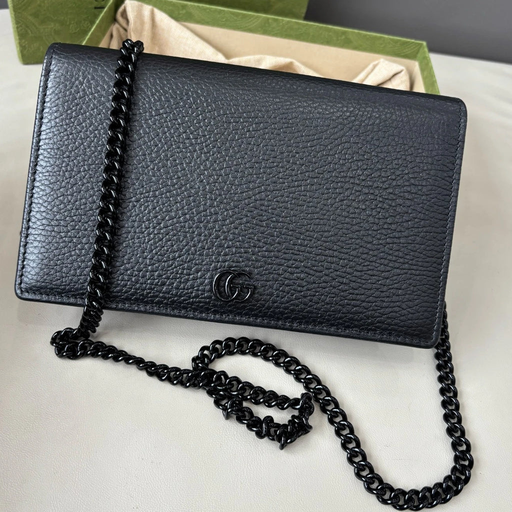 Gucci So Black Woc Chain Calfskin Shoulder Crossbody Bag Black Women Classic